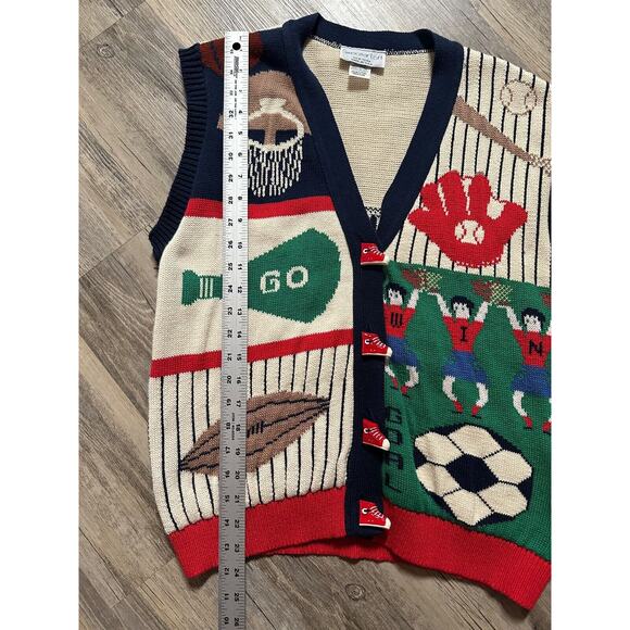 Vtg Sweater Vest Sport Themed Basketball Football Soccer Baseball Medium - Picture 2 of 6